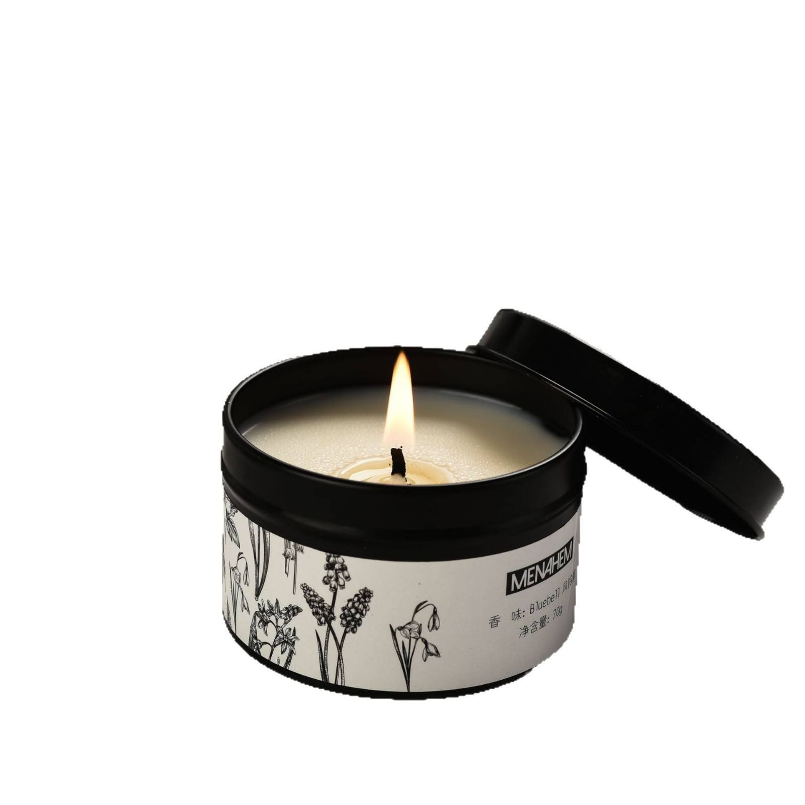Direct from the manufacturer: Black tin box, aromatherapy candle, smoke-free scented candle, soy wax, sea salt