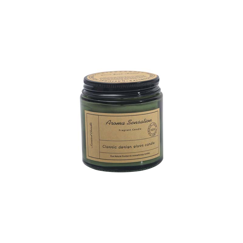 Handmade modern aromatherapy candle with essential oils, plant-based wax, and soy wax; brown bottle